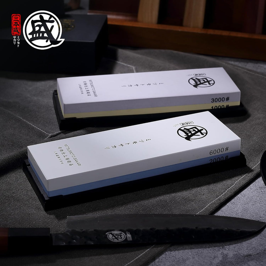 MITSUMOTO SAKARI Japan Schärfstein, 1000/3000 Grit, Professioneller Küchenschärfstein mit rutschfest