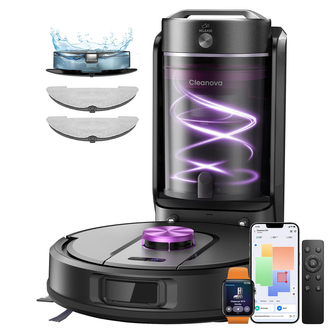 Vexilar W15 Saugroboter mit Wischfunktion, Beutelloser Multi-Zyklon-Absaugstation Staubsauger Robote