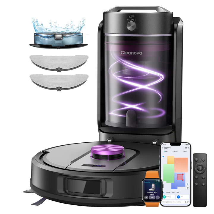 Vexilar W15 Saugroboter mit Wischfunktion, Beutelloser Multi-Zyklon-Absaugstation Staubsauger Robote
