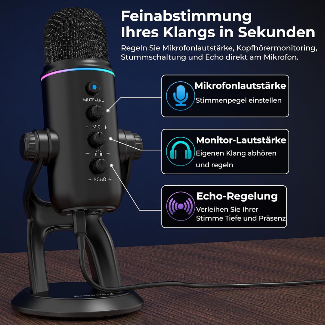 zealsound USB Mikrofon für PC &amp; Smartphone, Plug &amp; Play Podcast Mikrofon mit Rauschunterdrückung, St