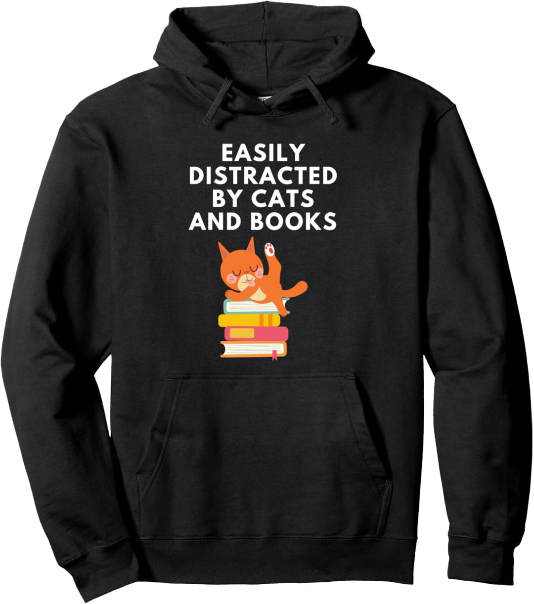 Leicht abgelenkt von Katzen und Büchern Lustiges Pullover Hoodie