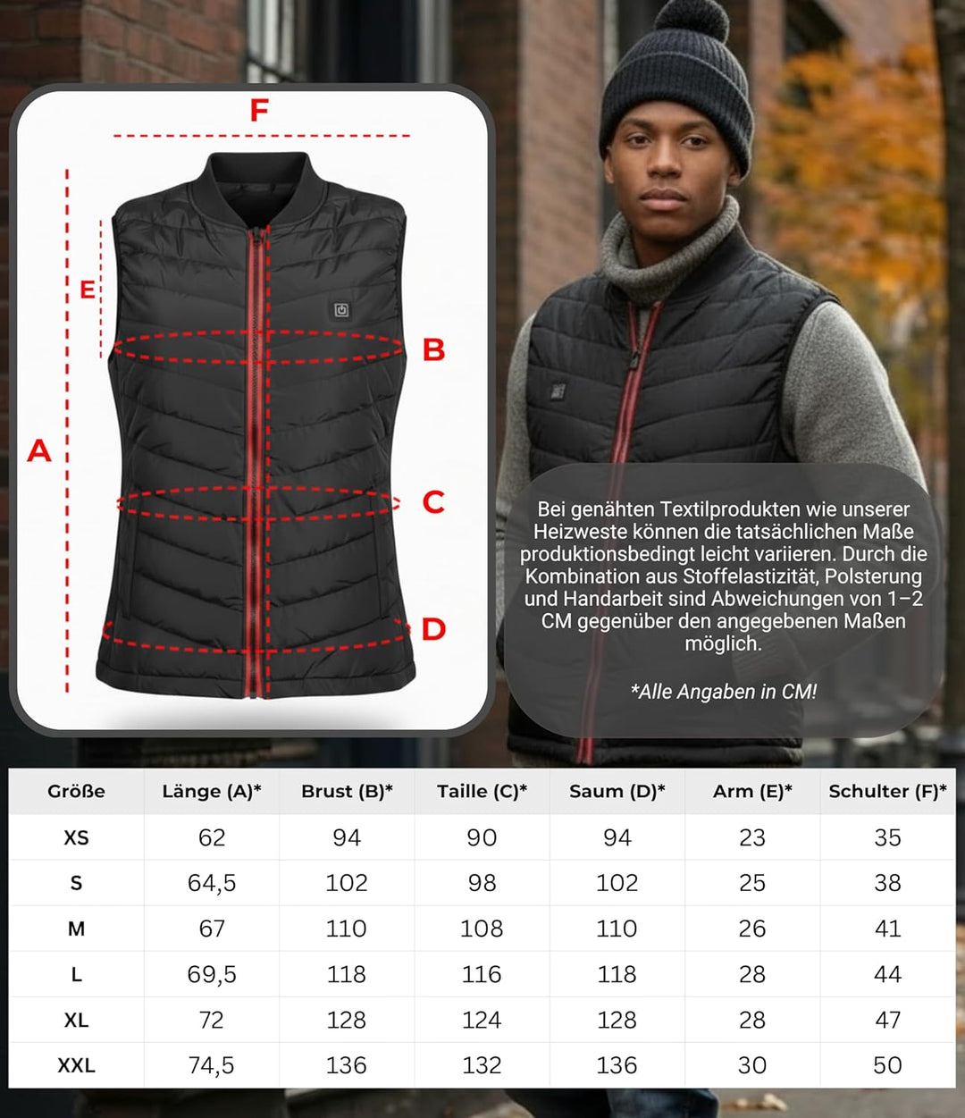 Muawo Premium beheizbare Weste | Grösse XS - XXL | Heizweste für Damen und Herren | Kleidung bis 55°