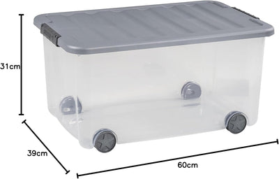 CURVER Allzweckbox Scotti 50l mit Rollen in transparent/grau, Plastik, 35 x 25 x 10 cm