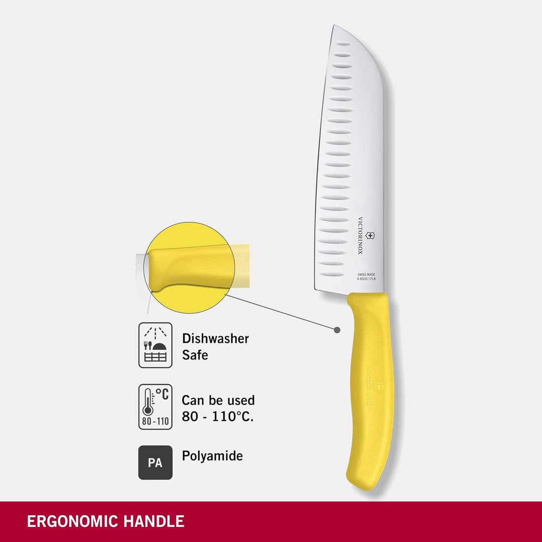 SwissClassic, Santokumesser, Kullenschliff, 17 cm, gelb, Blister Gelb Blister-Verpackung, Gelb|Blist