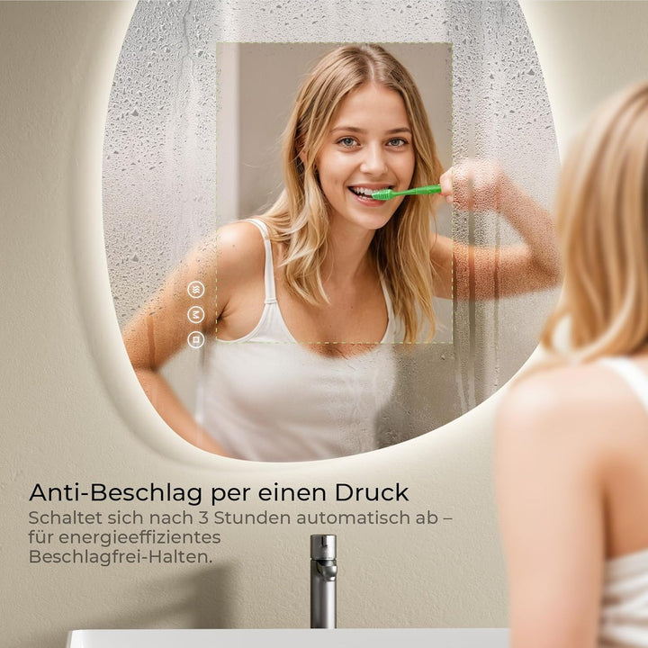 S'AFIELINA Spiegel mit Beleuchtung Asymmetrischer LED Badspiegel 85 × 50 × 2,5 cm (H × B × T) mit To