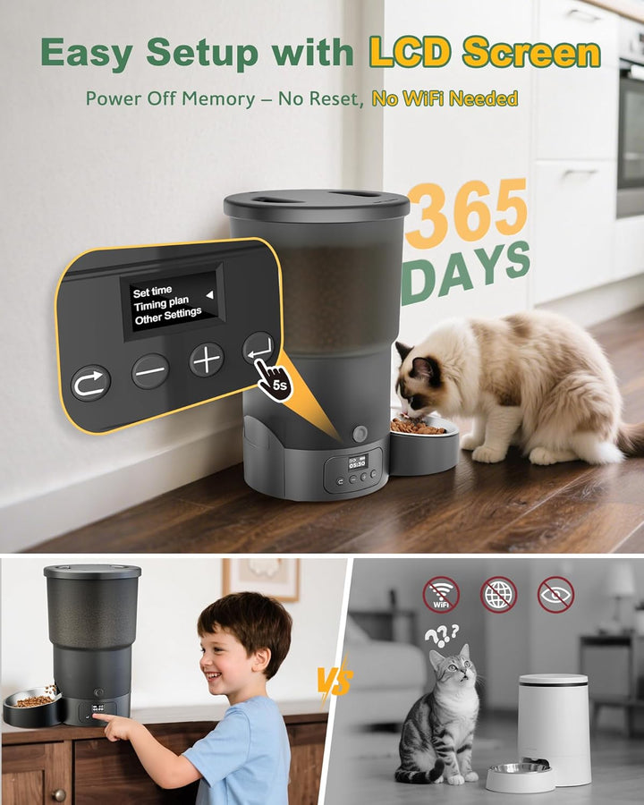 Gimars 5L Futterautomat Katze mit LCD-Anzeige Einfache Einrichtung, Programmierbar für 1–6 Mahlzeite