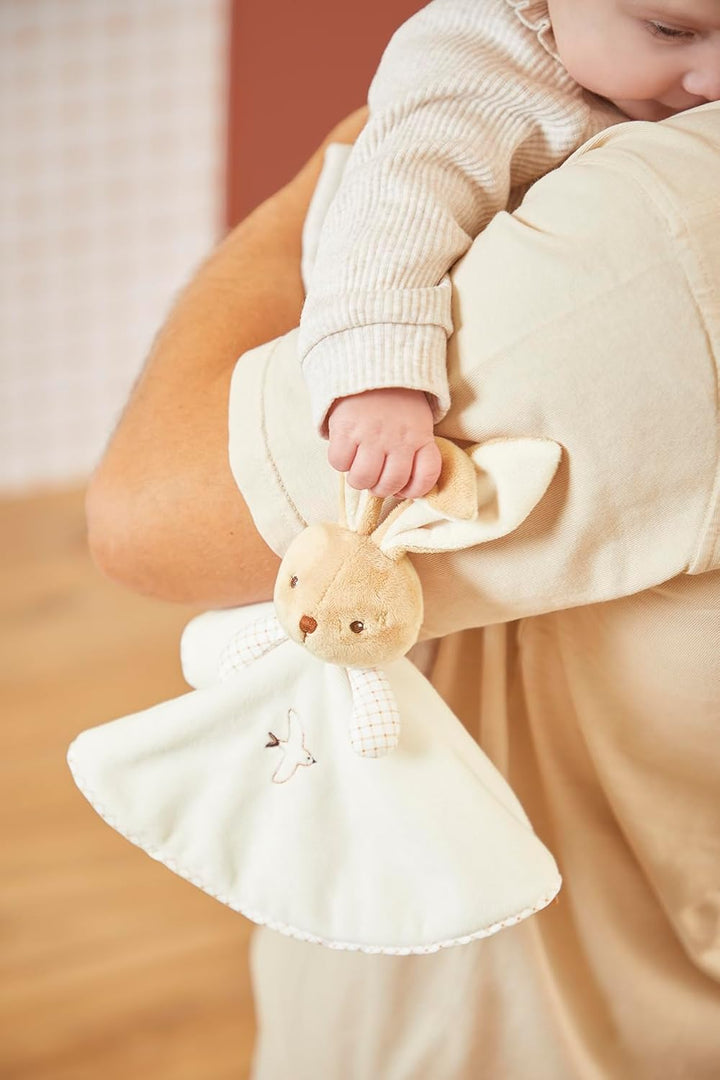 KALOO - Rundes Schmusetuch in Hasenform - Creme - Vichy-Stil - Grösse 24 cm - Weiches und Flauschige