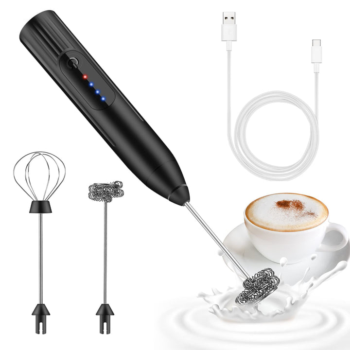 Milchaufschäumer Elektrisch Stab,USB Wiederaufladbar Milchschäumer, Melektrischer Schneebesen 3 Ein