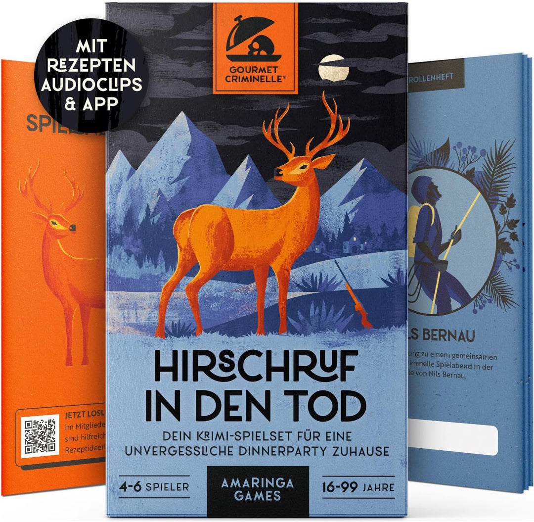 Gourmet Criminelle® Krimidinner für zuhause I 4-6 Personen I Mysteriöser Mordfall Hirschruf in den T