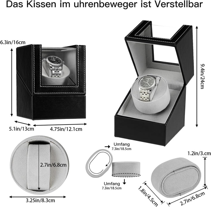 DRAIGERWAY Automatische Uhrenbeweger Box Single Uhrenbeweger PU Leder Uhrengehäuse mit leisem Motor