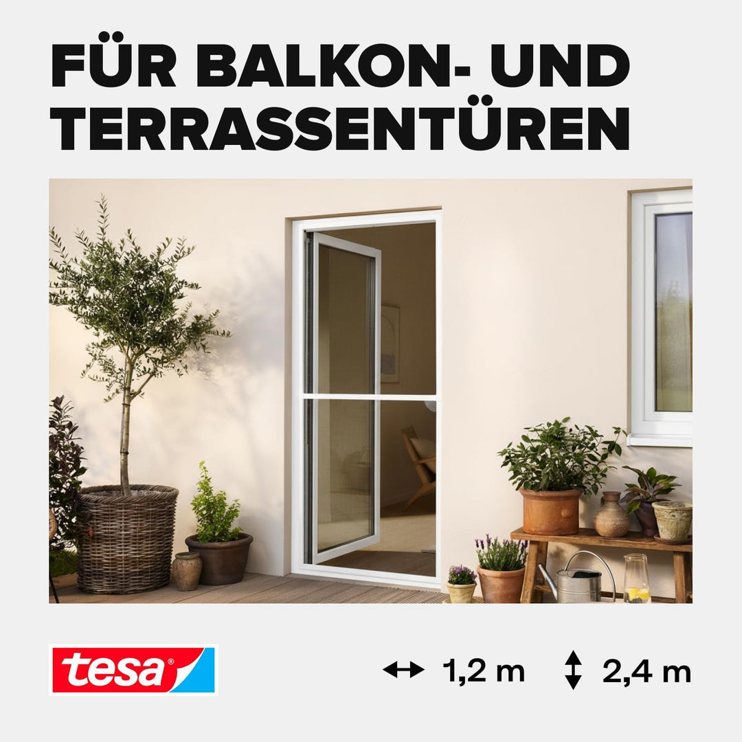 tesa INSECT STOP Aluminium Rahmen Fliegengitter für Türen 120 cm x 240 cm, 120 cm x 240 cm
