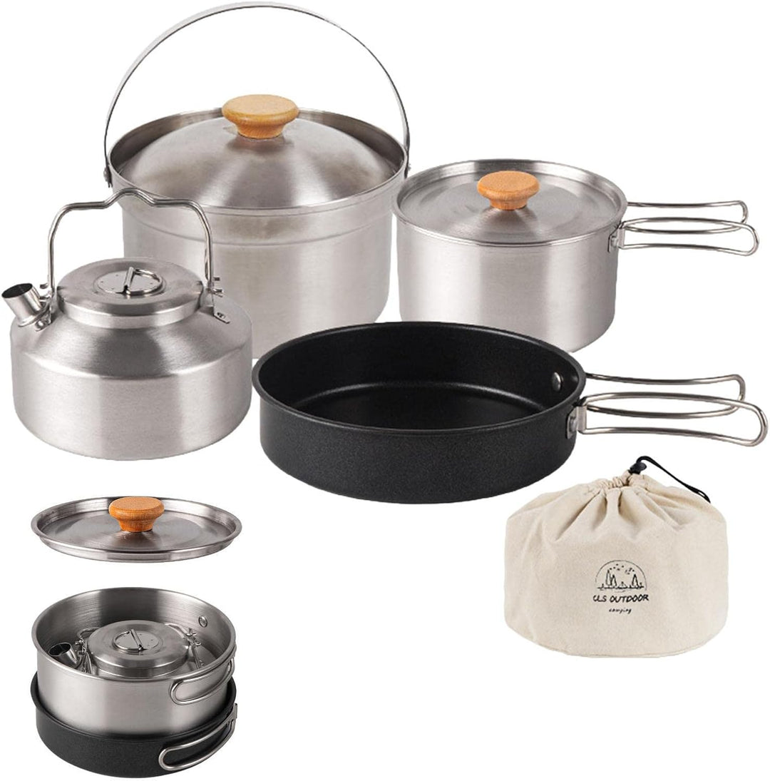 Camping Kochtopf-Set 4-teilig Wandern Kochgeschirr Edelstahl Kochgeschirr für Camping, Wandern, Brat