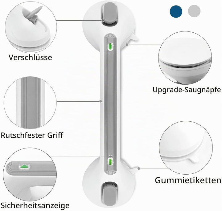 Newthinking Haltegriff Dusche mit Saugnapf, Haltegriffe für Senioren,Grau | Haltegriff mit Saugnapf,