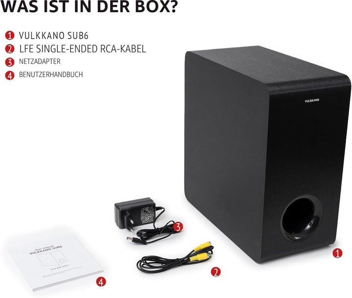 VULKKANO SUB6 MKII Kompakter aktiver Subwoofer mit 15,2 cm (6 Zoll) mit tiefem Bass und elegantem De