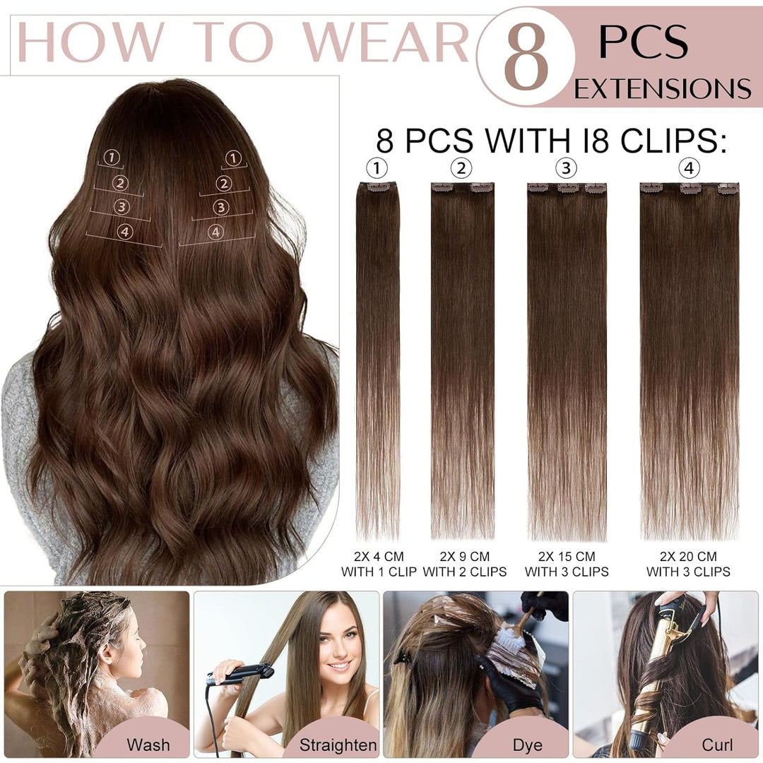 SEGO Clip in Extensions Echthaar 8 Pcs Remy Haarverlängerung Natürliche Haarteil glatt 100% Menschli
