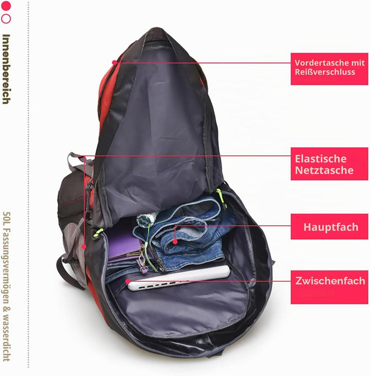 Bseash 50L Leichter wasserfester Wanderrucksack, Outdoor Sport Tagesrucksack Multifunktions Reisetas
