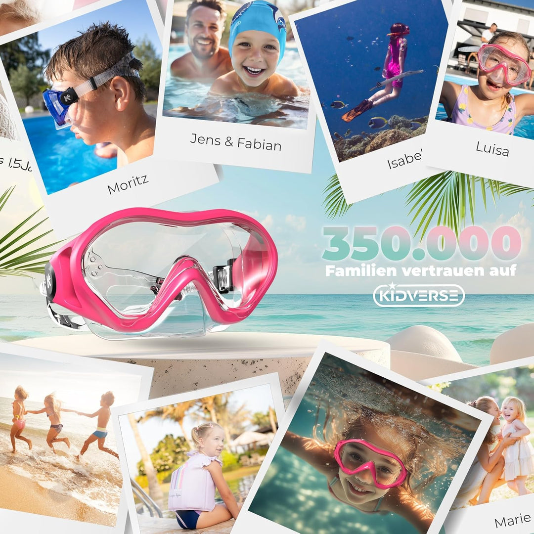 KIDVERSE Taucherbrille Kinder mit Nase - CE & Dermatest geprüfte Kinder Taucherbrille mit Stoffband