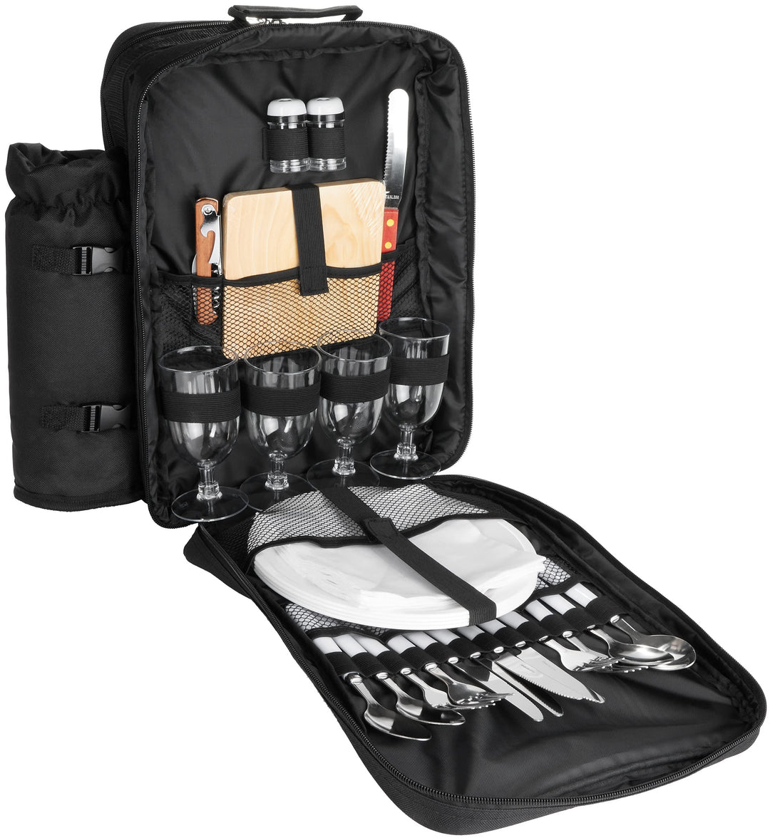 BRUBAKER Picknickrucksack Picknicktasche mit Inhalt für 4 Personen mit integrierter Kühltasche und a