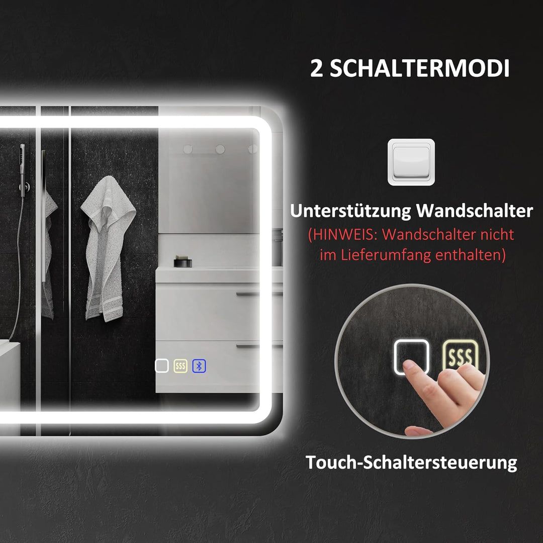 HOMCOM Badspiegel mit Beleuchtung 50x70 cm LED Spiegel Wandspiegel mit Bluetooth-Musikfunktion Touch