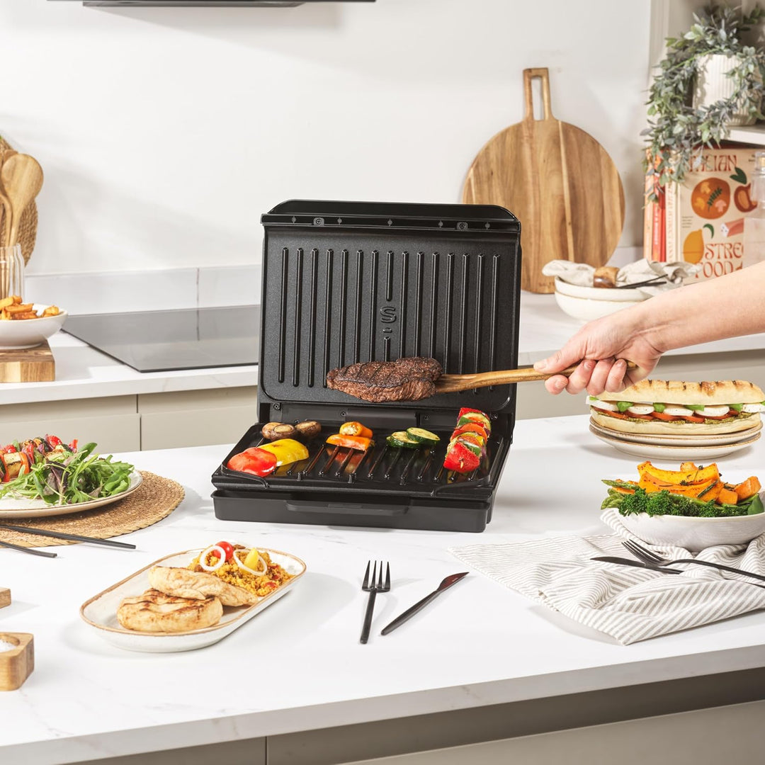 Salter ActiGrill Alltag – 4-Portionen-Mittelgrosser Gesundheitsgrill, Schwebendes Scharnier für dick
