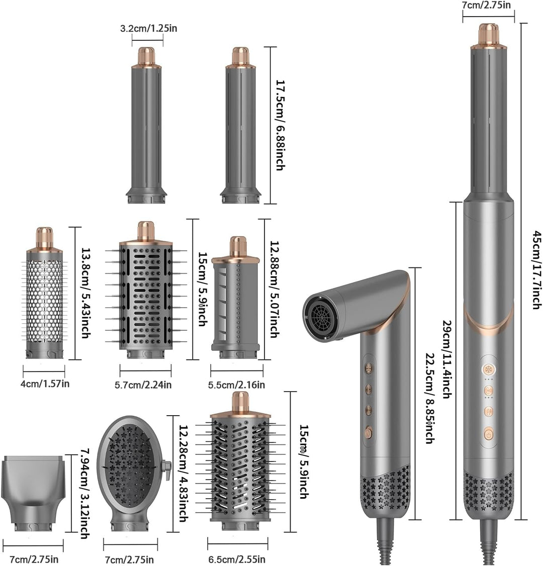 8 in 1 Hair Dryer Brush Set Air Hair Styler Curling Negative Ionic Foldable Hot Air Hair Dryer Brush
