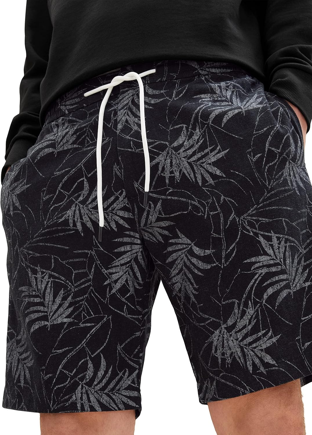 TOM TAILOR Denim Herren Bermuda Shorts aus Leinen XXL 31400 - Black Tonal Leaf Lines Print, XXL 3140