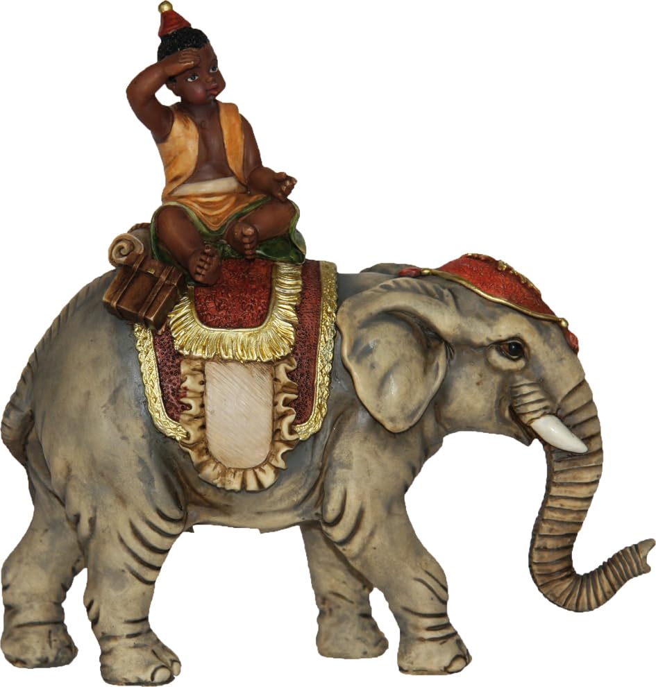 FADEDA JOK: Elefant mit Mohr/Höhe:8 cm/handbemalt/detailgetreue Krippen Figuren - Weihnachten Tisch