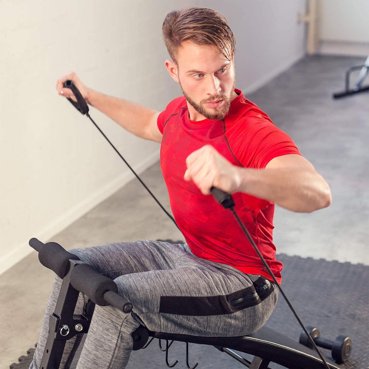 tectake Bauchtrainer 129 x 70 x 55 cm, multifunktionale Sit-up Bank aus Stahl, 5-fach höhenverstellb