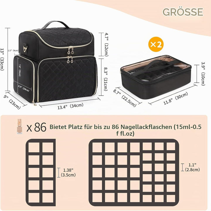 Nagelkoffer mit Extra Grosser Kapazität – Nagellack Koffer für 86 bis 100+ Flaschen &amp; Nagellampe, Do