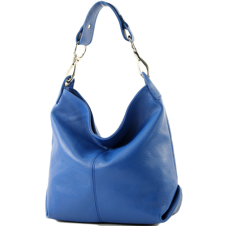 modamoda de - T168 - ital Schultertasche Umhängetasche aus Leder Blau