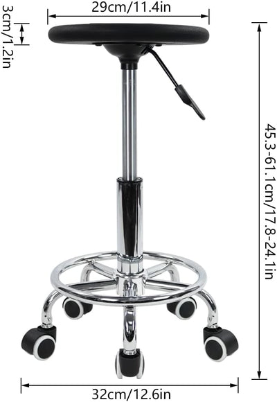 KKTONER PU Schaum Rollhocker Antistatischer Hocker mit Fussstütze Höhenverstellbar Drehbar Schwarz