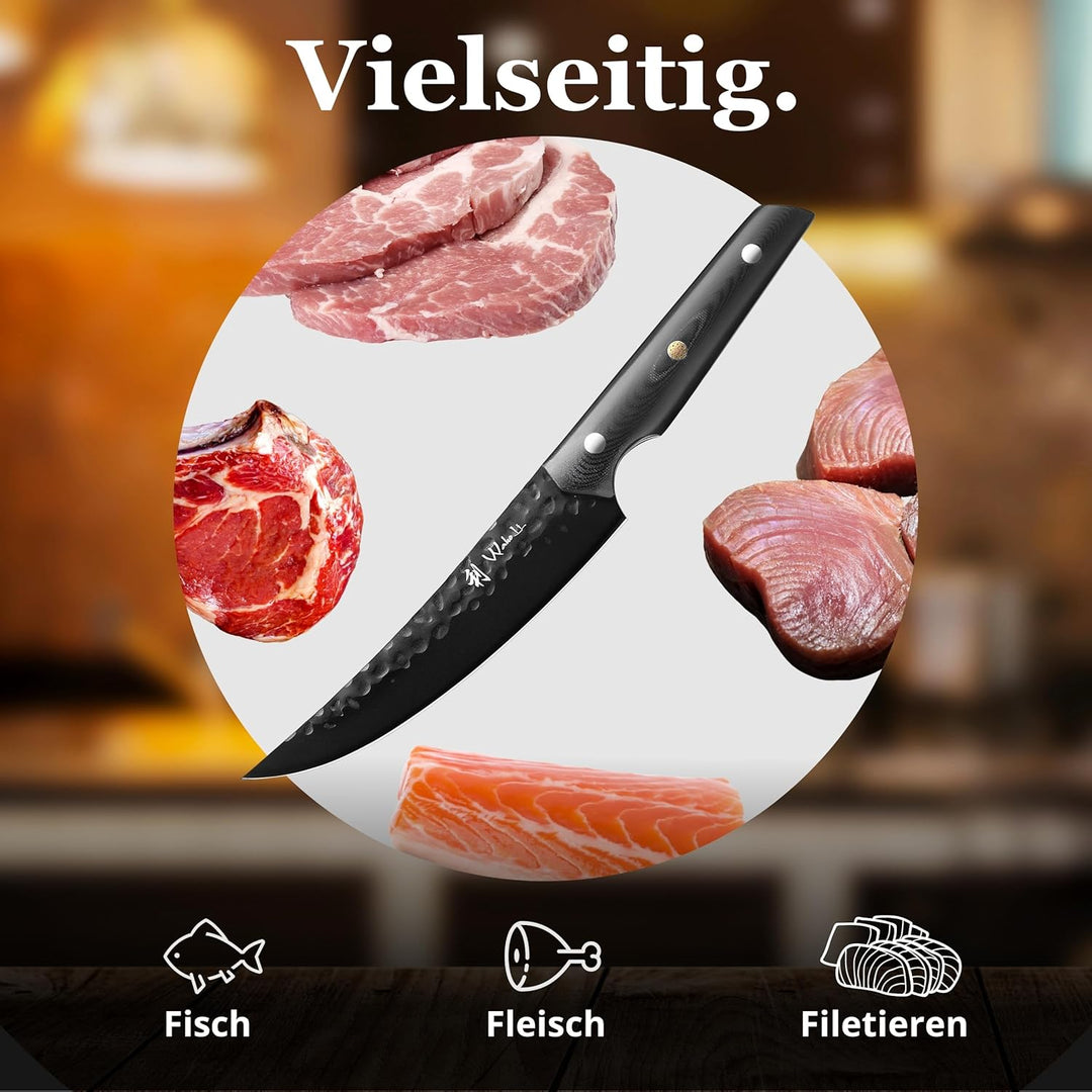 Wakoli Yugen Serie Filetiermesser I 15 cm flexible Klinge aus Edelstahl I schwarze Titanium-Beschich