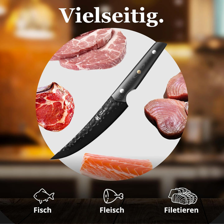 Wakoli Yugen Serie Filetiermesser I 15 cm flexible Klinge aus Edelstahl I schwarze Titanium-Beschich