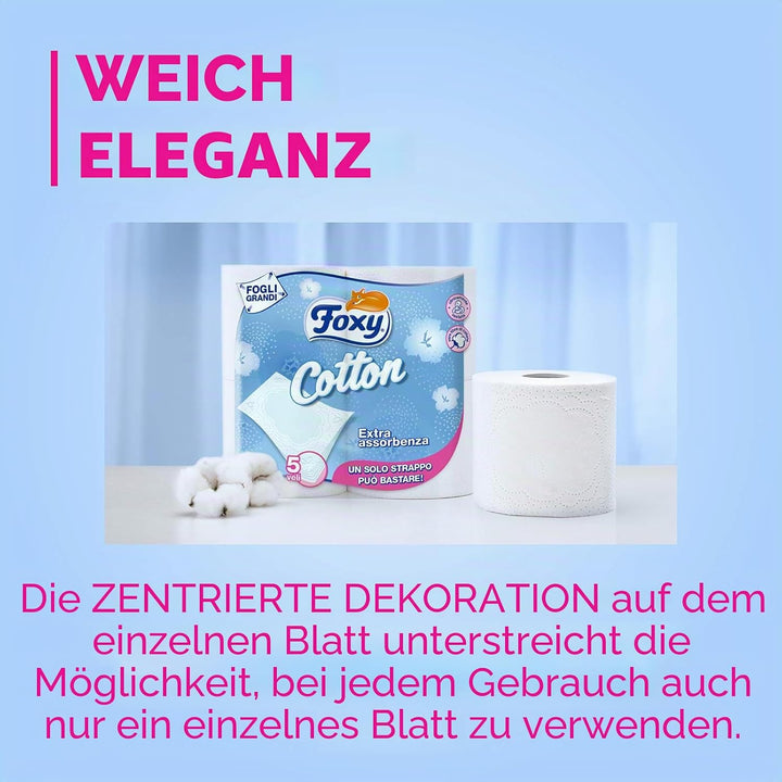 Foxy Baumwolle, Toilettenpapier, 5 Schleier, 56 Rollen, 120 Rollen, extra grosse Blätter, mit echten