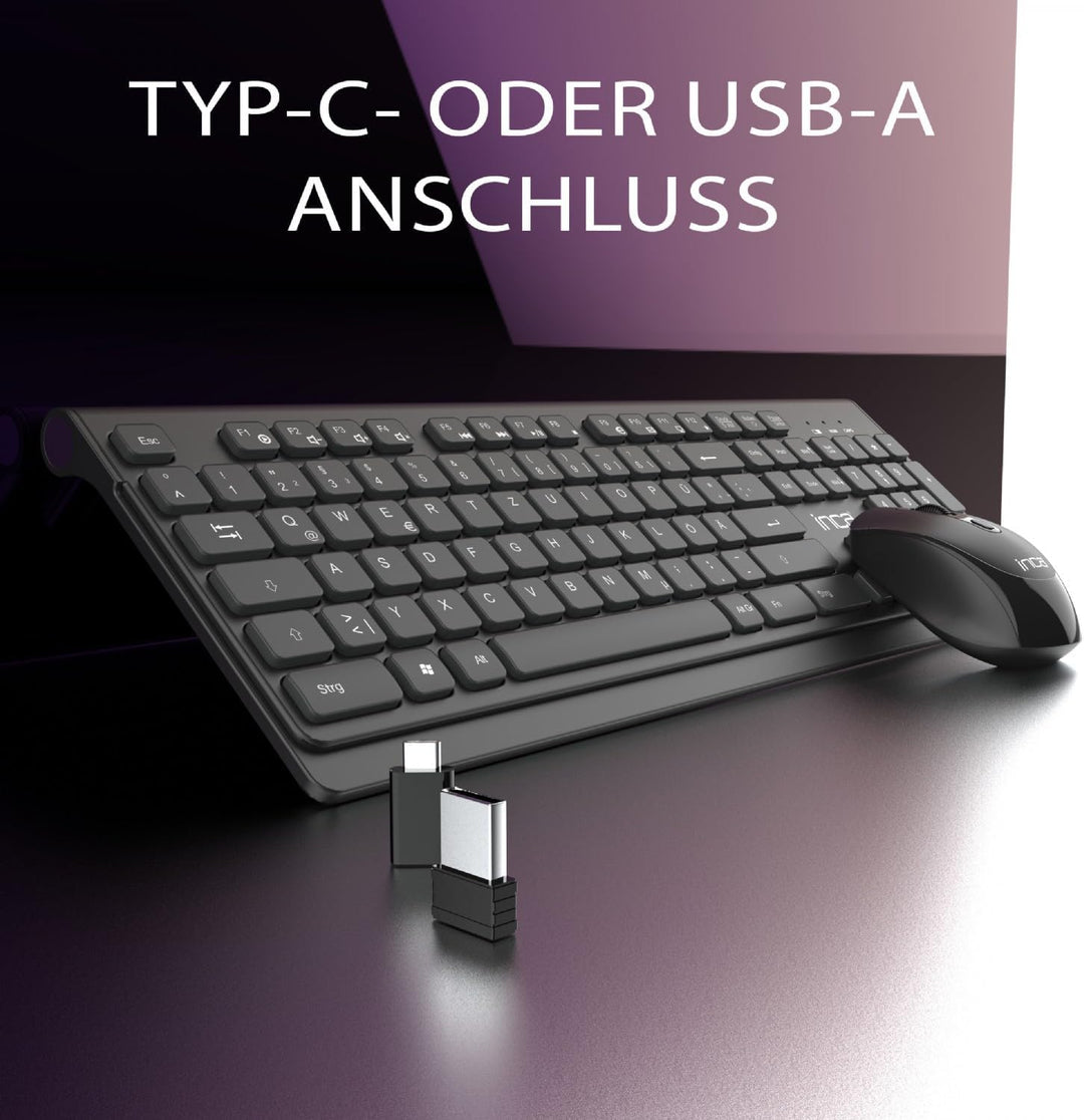 Kabelloses Tastatur Maus Set – inca IWS-519 Wireless Combo mit 12 Multimedia-Tasten, 2.4GHz Verbindu