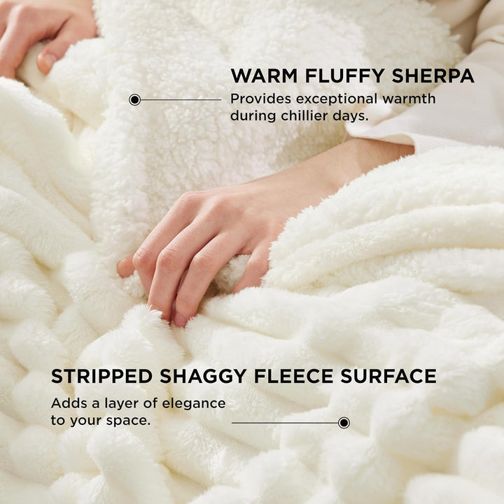 BEDSURE Sherpa Decke Weiss - Warme Dicke Kuscheldecke Flauschig, Sofadecke Couchdecke Winterdecke, W