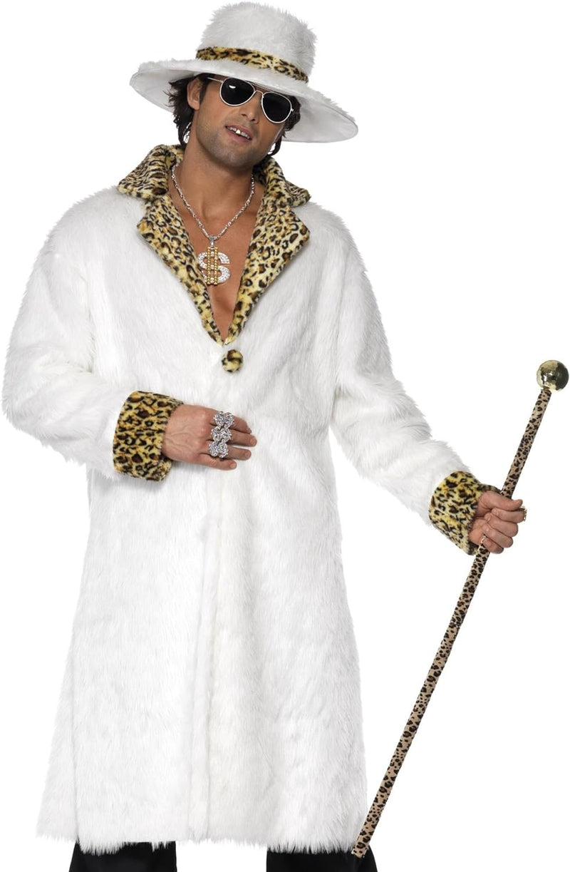 Pimp Costume, White and Leopard Print (M), M