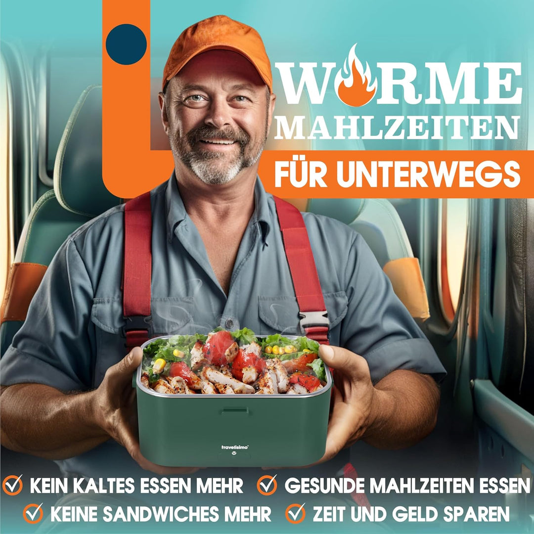 TRAVELISIMO XXL Elektrische Lunchbox Extra gross 1,8L Electric Lunch Box 80W, Heat Box 3-in-1 box zu