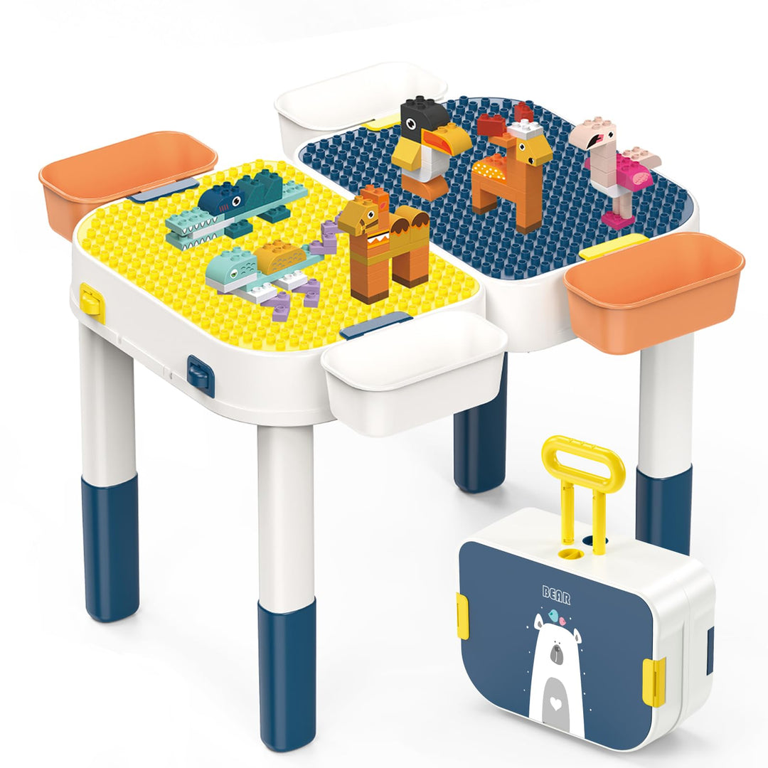 RedCrab Kindertisch Set Bausteintisch mit Aufbewahrung, Kinder Spieltisch Kompatibel mit Bausteinen
