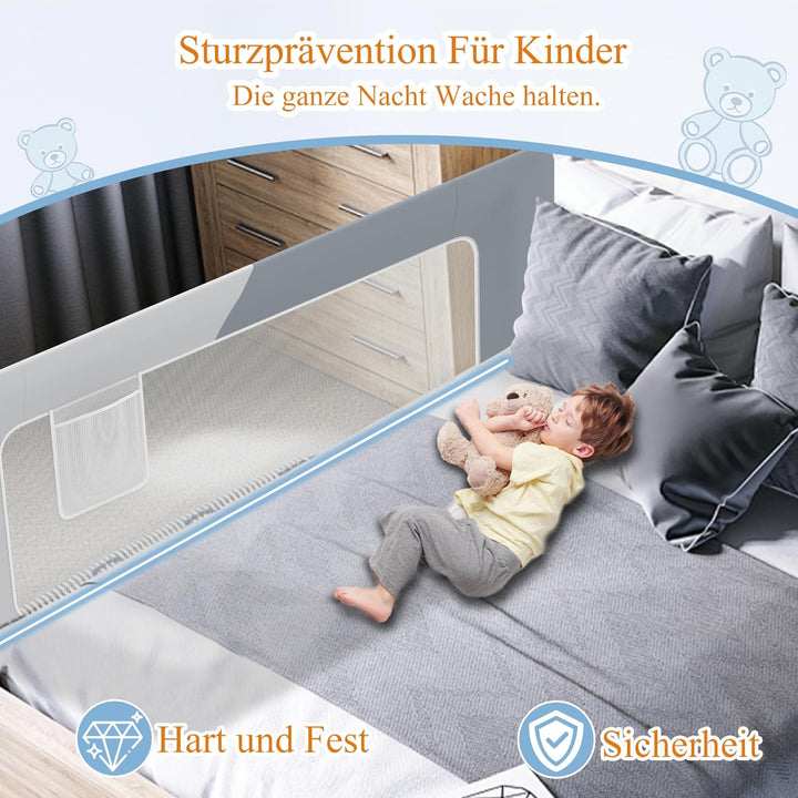 YUENFONG 180cm Bettgitter Bettschutzgitter Rausfallschutz für Kinder, Höhenverstellbar 72 bis 96cm K