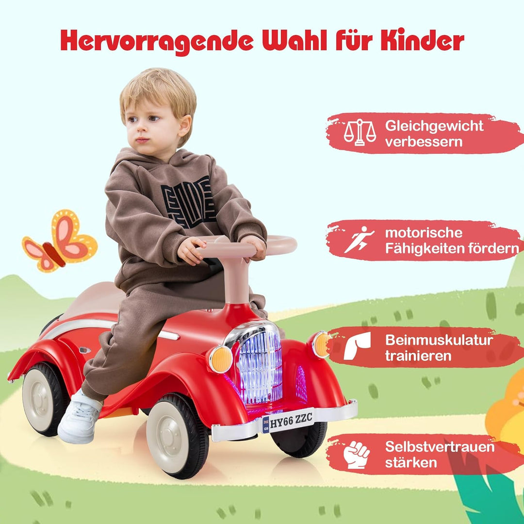 COSTWAY Rutschauto, klassisches Rutschfahrzeug mit Lenkrad & Hupe & LED-Scheinwerfer, Kinderfahrzeug