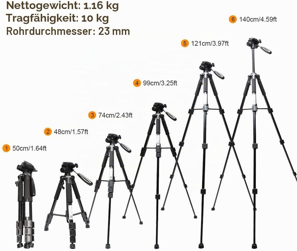 Huepar TPD14 143 cm/56" Stativ für Kreuzlinienlaser, Verstellbares Leichtgewicht Reisestativ mit 3-W