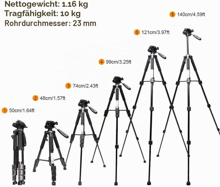 Huepar TPD14 143 cm/56" Stativ für Kreuzlinienlaser, Verstellbares Leichtgewicht Reisestativ mit 3-W