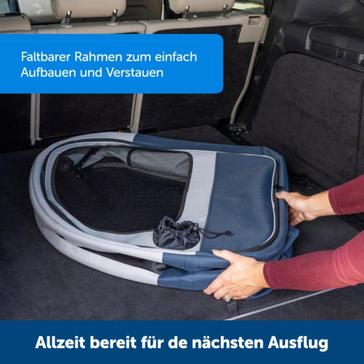 PetSafe Happy Ride Faltbare Transportbox, Hunde-Reisebox für die Autorückbank, Netztüren zur Belüftu