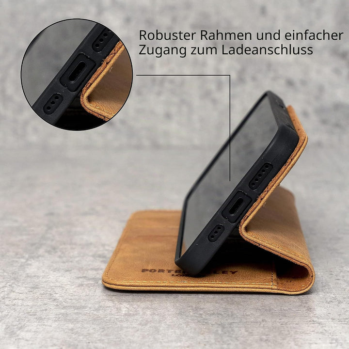Porter Riley - Lederhülle für iPhone 12 Pro Max (6.7"). Premium Echtleder Standhülle/Ledertasche/Bri