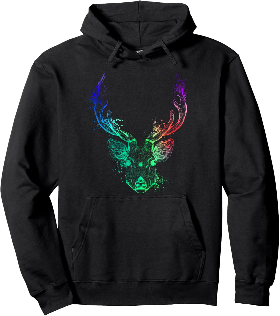 Farbenfroher Hirschkopf Pullover Hoodie