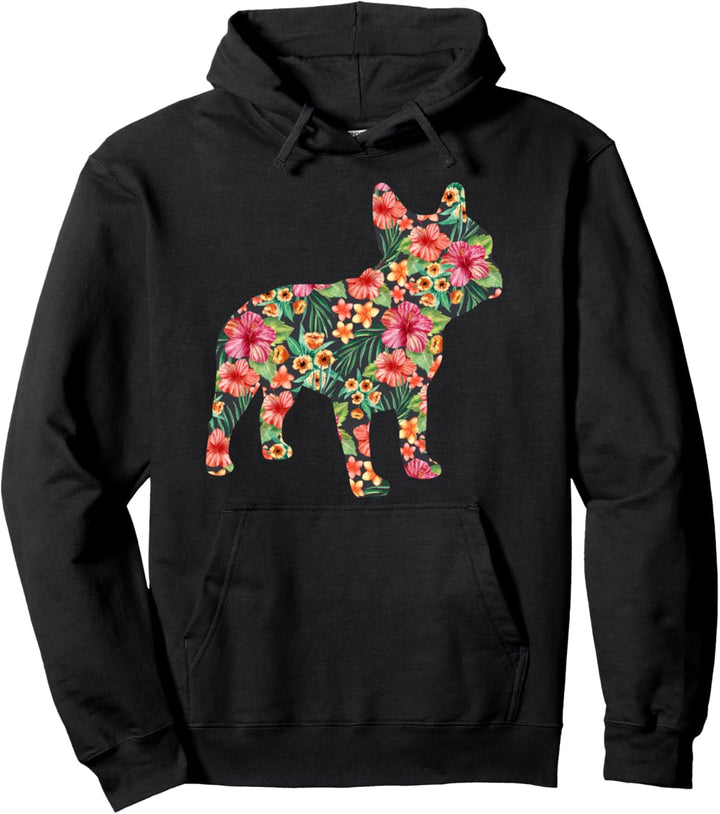French Bulldog Flower Funny Dog Silhouette Floral Gift Women Pullover Hoodie