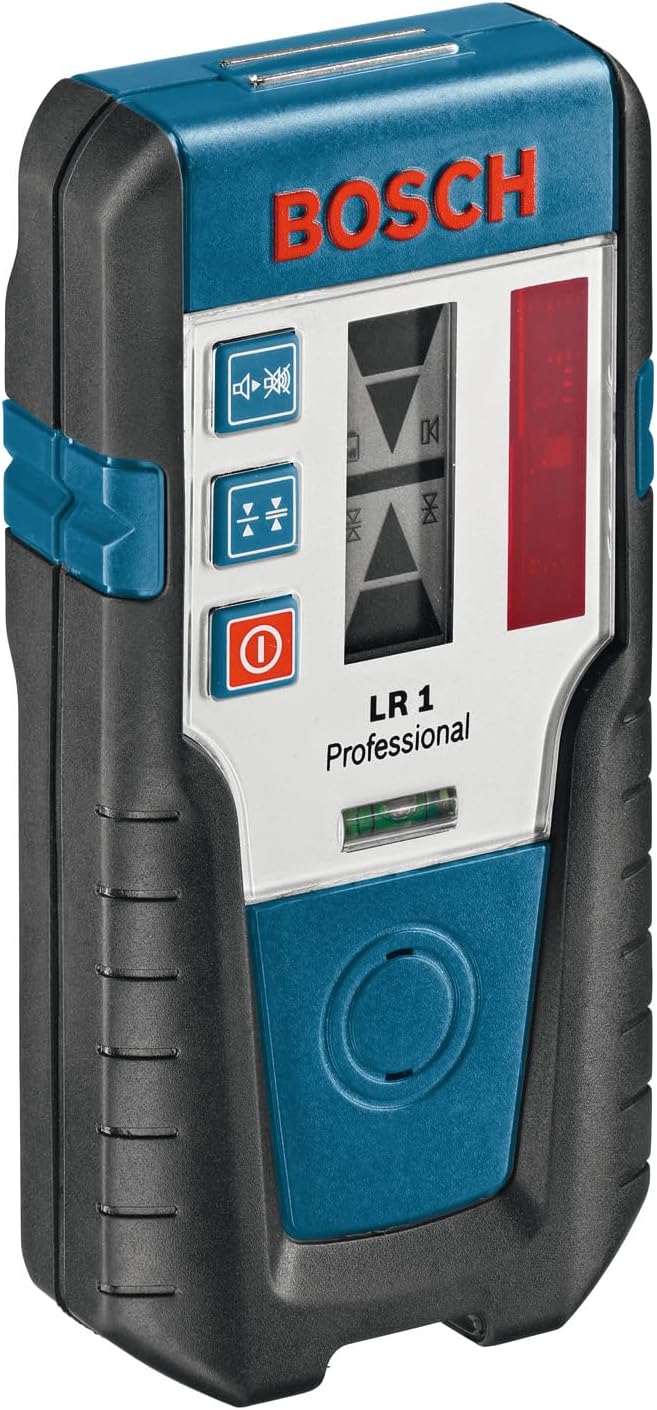 Bosch Professional Laser-Empfänger LR 1 (roter Strahl, 1x 9-V-Batterie, Halterung, Reichweite: 0–200