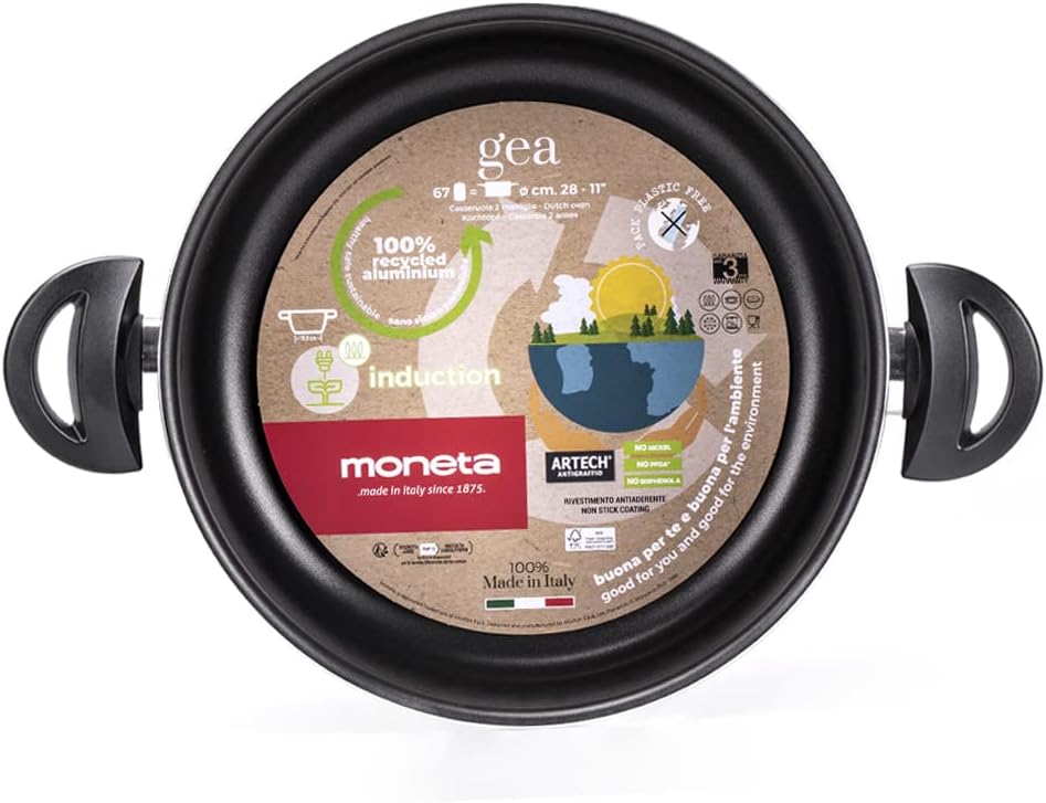 Moneta Gea Kochtopf mit 2 Griffen, 28 cm, Aluminium, 100% recycelt, für jede Kochplatte inklusive In