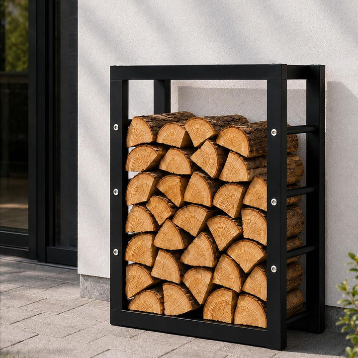 SCHMIDT security tools Kaminholzregal 60x25x80cm Stahl Schwarz Brennholzregal Holzstapelhilfe Holzun